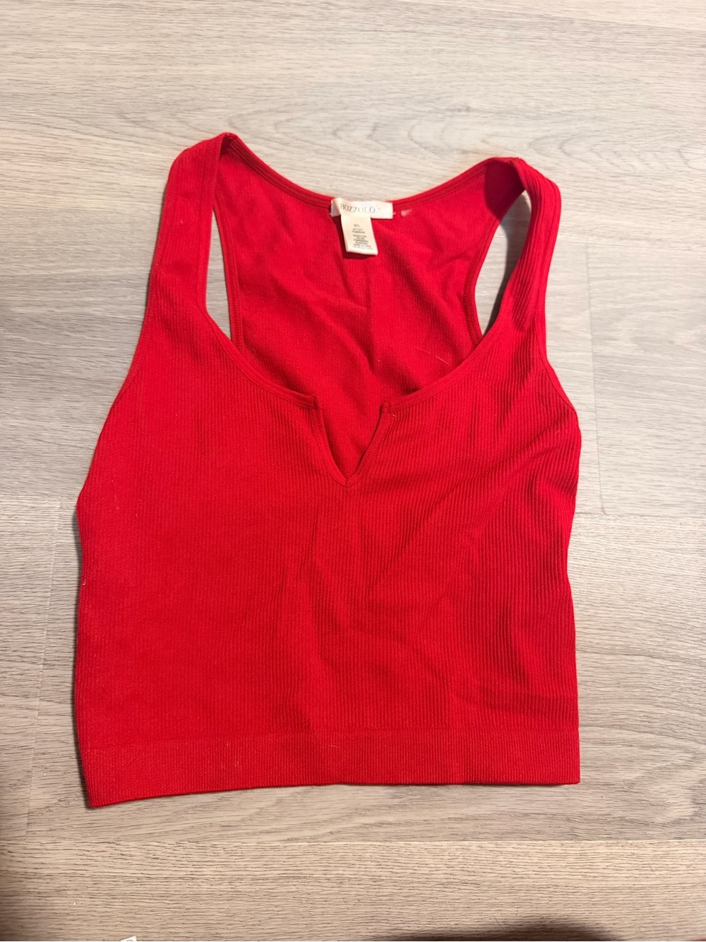 Cute Red Ribbed V-Notch Tank Top